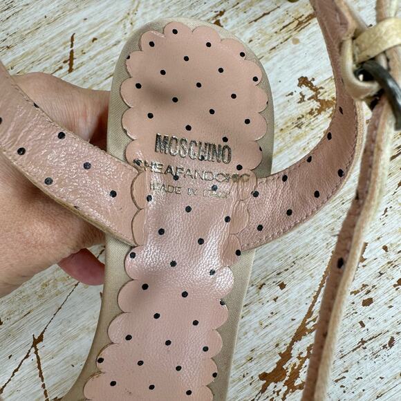 Moschino Cheap and Chic Strappy Heels 38 Ankle Strap Peep Toe Open Champagne - Picture 7 of 11